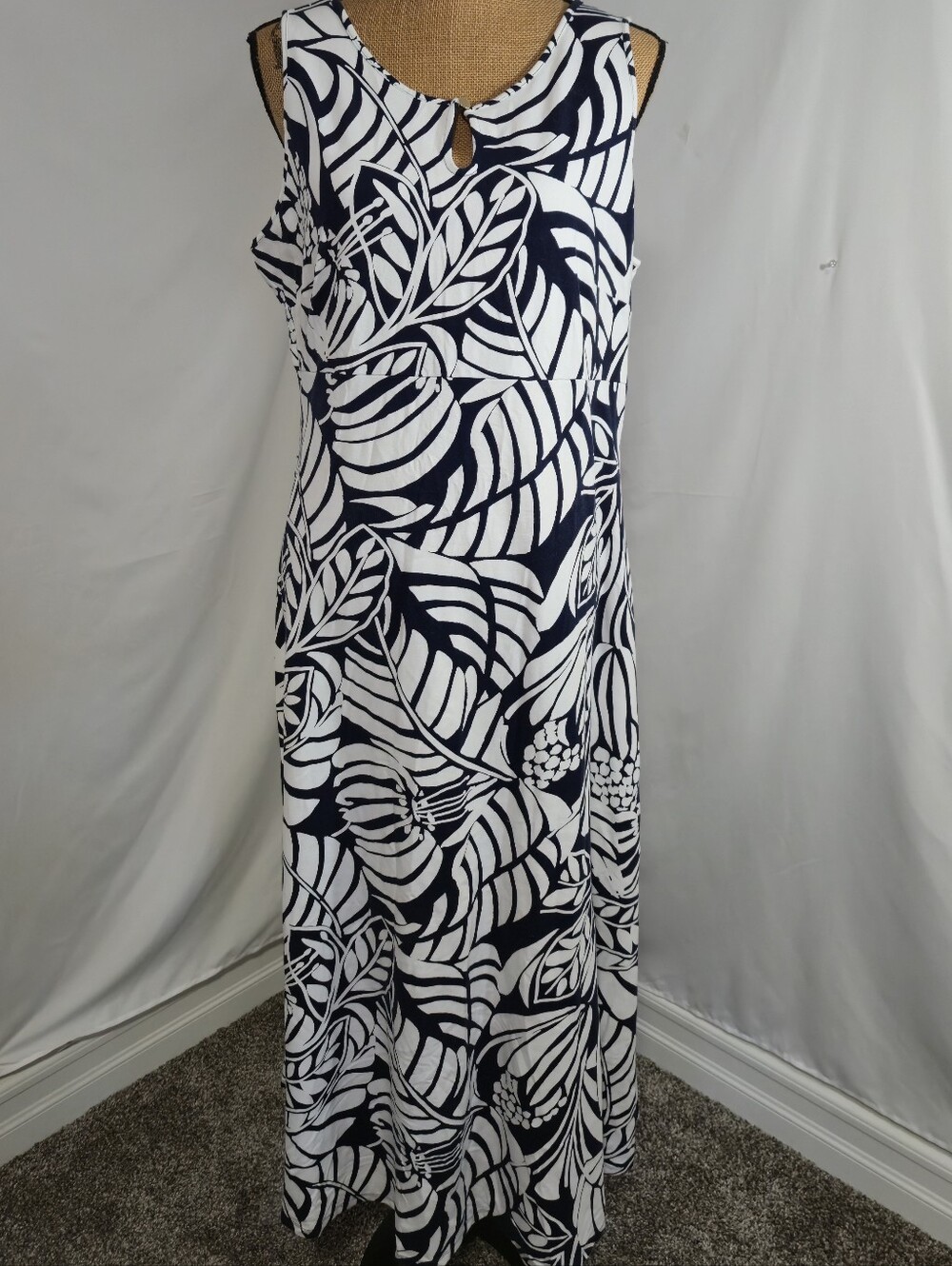 Talbots Navy and White Printed Maxi Dress